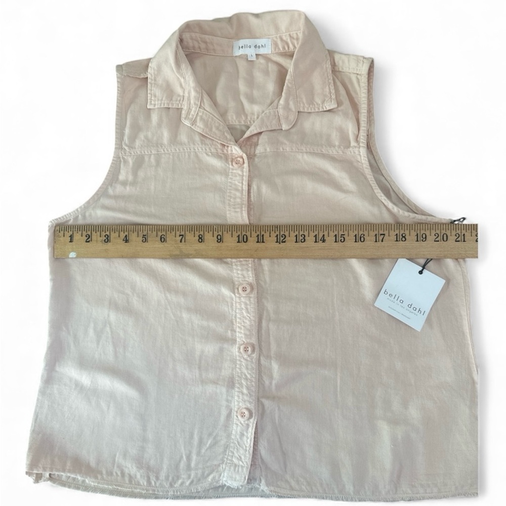 Bella Dahl Pink Shirt L Sleeveless Collar Button Down Cotton Linen NWT $119 - Picture 9 of 11